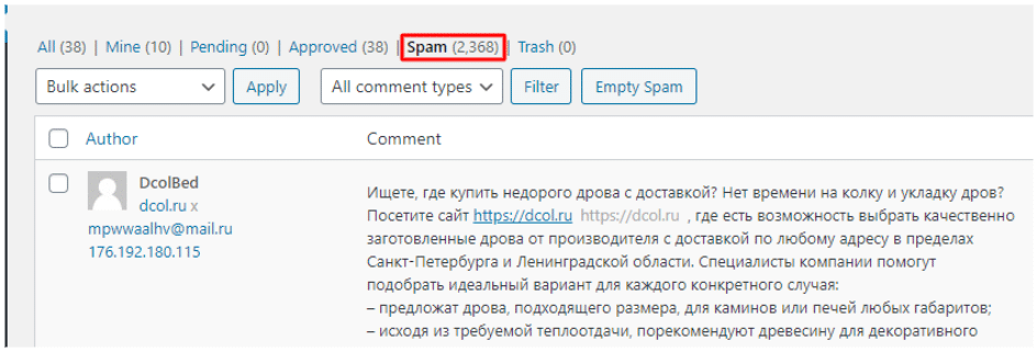Deleting WordPress Spam Comments